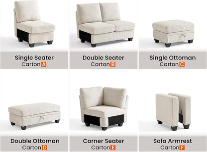CHIC HOUSE Middle Module for Modular Couch, Corduroy Customizable Chaise - Image 3