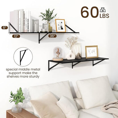 Fun Memories Floating Shelves for Wall, 12 Inch Deep Floating Shelves Set of 2 - Image 3
