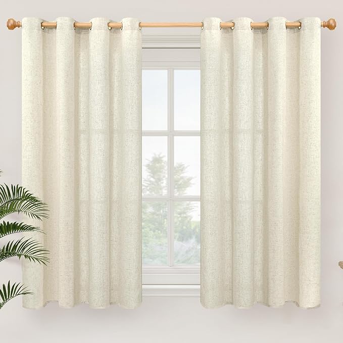YoungsTex Beige Linen Semi Sheer Curtains 54 Inches Length by YoungsTex