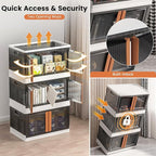19Gal Collapsible Storage Bins with Lids & Wheels - 4 Pack Stackable with Doors, Heavy-Duty Plastic Containers for Home/Office, White