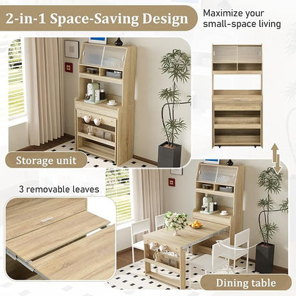 Compact Buffet with Hutch and Foldable Dining Table, 2-in-1 Buffet - Image 6