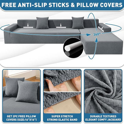 ZNSAYOTX Sectional Couch Covers, Stretch Jacquard Slipcovers - Image 3