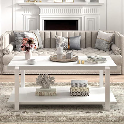 FOLUBAN White Coffee Table, Modern Rustic Wood and Metal Center Table - Image 5