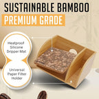 HEXNUB – Caddy for Pour Over Coffee Maker, Bamboo Stand fits Chemex, Bodum, Cosori Coffee Carafes, Heatproof Mat, Filter Holder for Drip Coffee Maker - Cork Mat