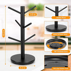 MyLifeUNIT Mug Holder Tree, 360° Rotated Coffee Cup Holder with 6 Hooks, Wooden Coffee Mug Holder Organizer for Counter Top, Coffee Bar Accessories (Black)