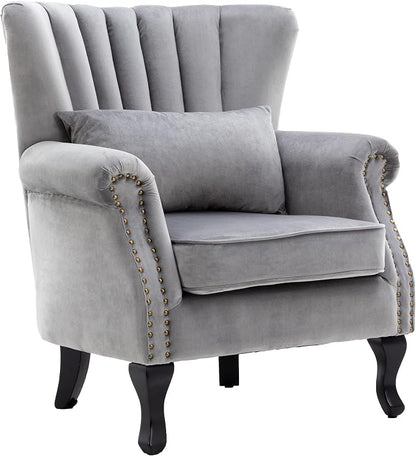 Mid Century Accent Chair Modern Tufted Wingback Armchairs Club Chair Velvet - Image 4