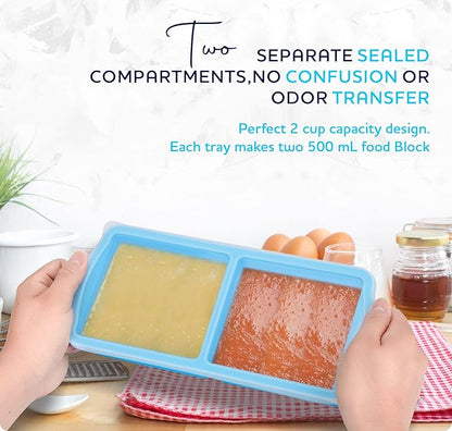 Silicone Freezer Trays with Lid,2-cup Soup Freezer Container large Ice Cube Molds with Reinforced Steel Ring Top for freezing Soup Sauce Broth Leftovers oven Dishwasher -Safe (yellow)