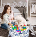 susiyo Ink Chinoiserie Pagodas Storage Bin Large Collapsible Storage Box Stackable design Fabric Storage Bins with Lids Decorative Multi-Color Foldable Organizing Baskets For Closet