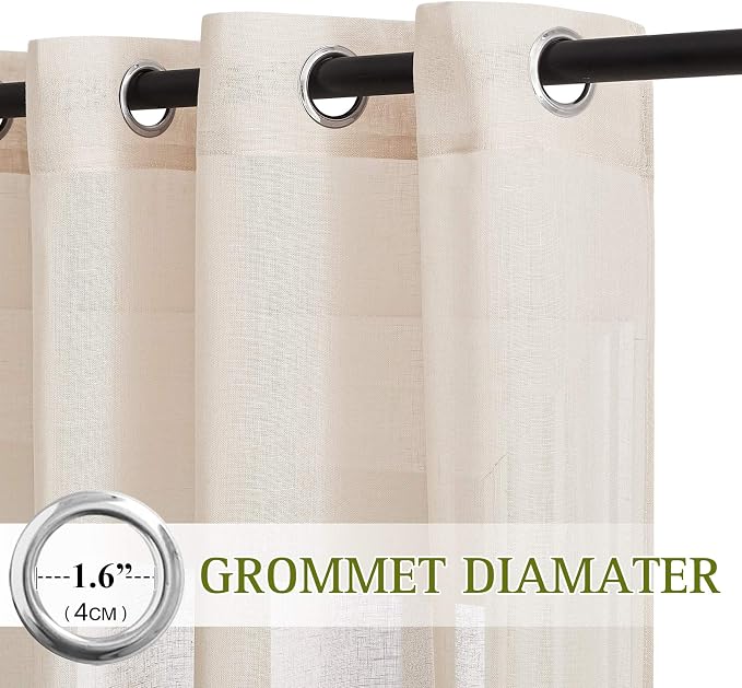 NICETOWN Natural Open Linen Weave Flax Sheer Window Curtains, Ring Top - Image 2