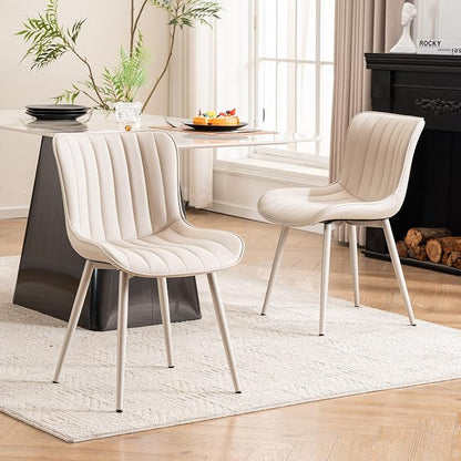 YOUNUOKE Mid-Century Modern Dining Chairs Set of 2, Cream PU Leather by YOUNUOKE