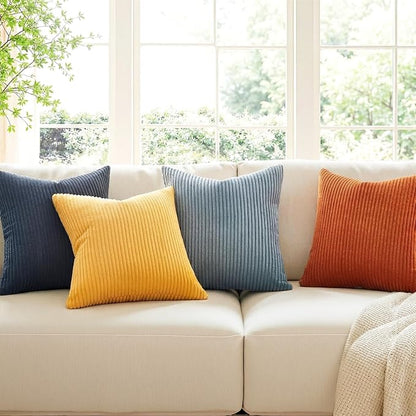 Topfinel Corduroy Pillow Covers 20x20 Blue and Orange Decorative Boho Pillow - Image 3