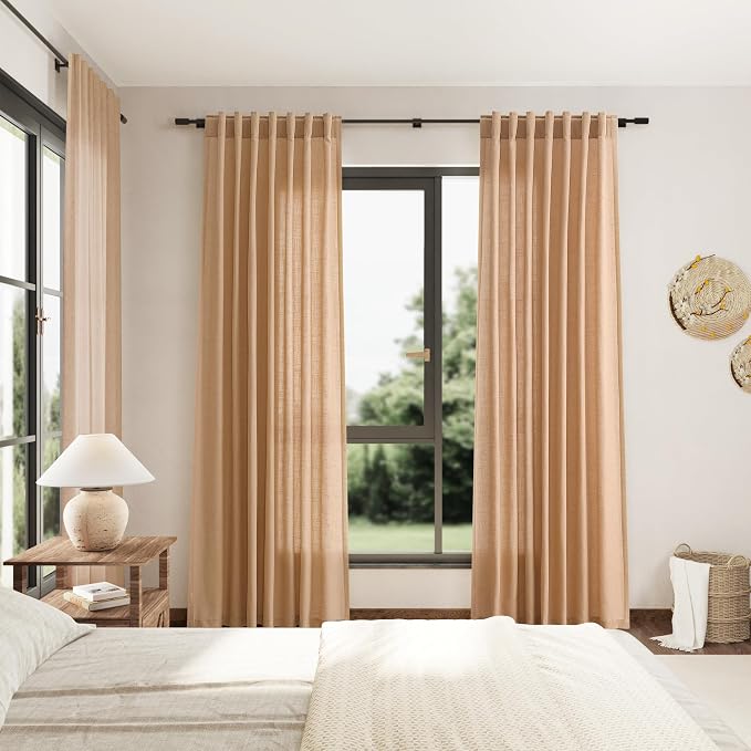 Camel Linen Curtains 90 Inch Length 2 Panels Set - Image 7
