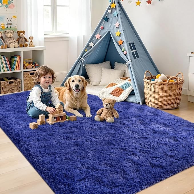 4'x5'3'' Royal Blue Fluffy Soft Area Rug Non-Slip - Image 4