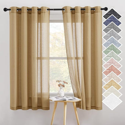 NICETOWN Linen Blend Flax Sheer Window Curtains, Ring Top Semi Sheer Drapes by NICETOWN