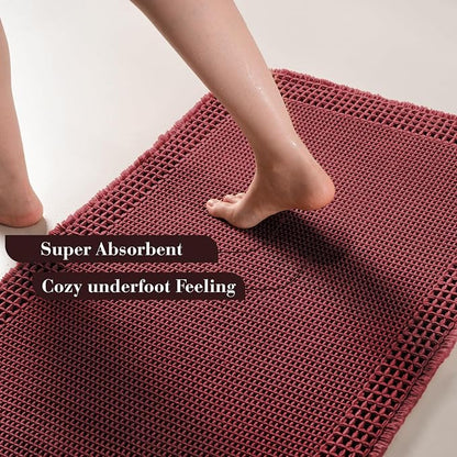 RESARE Waffle Bath Mat for Bathroom Non Slip Bathroom Rugs 18"x30" Dark Red | - Image 3