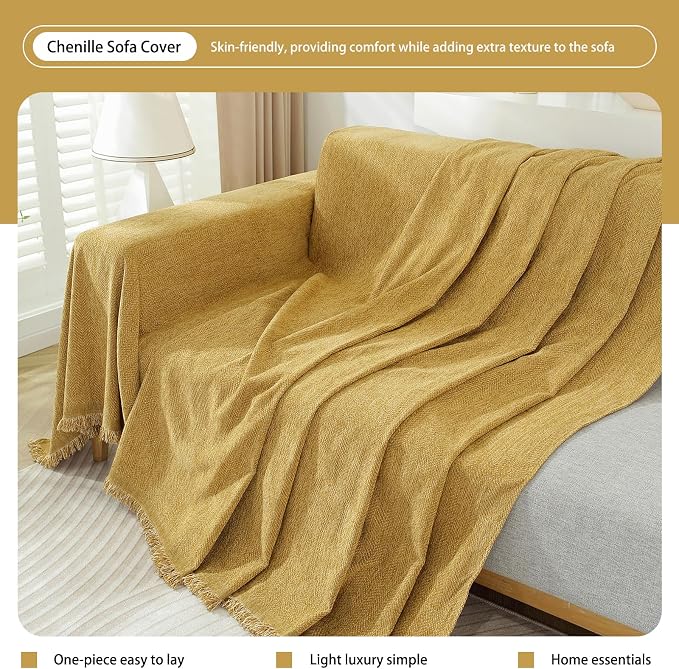 DREAMINGO Modern Minimalism Mustard Yellow Couch Cover Sectional Sofa Covers - Image 6
