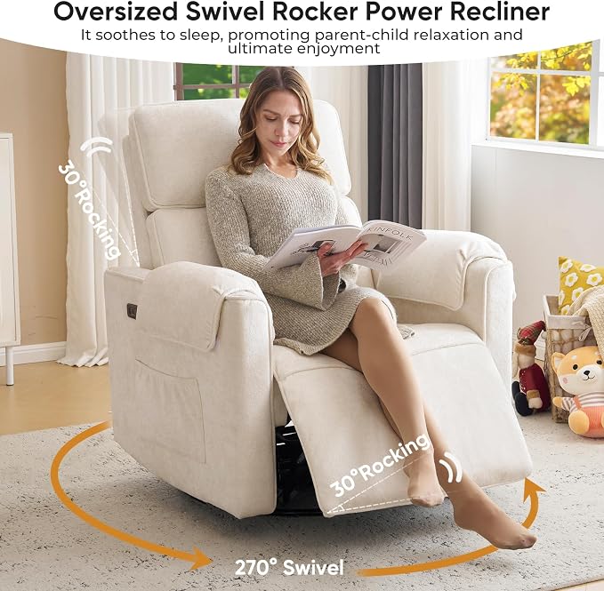 24" Extra Wide Swivel Rocker Recliner Chair - Image 3