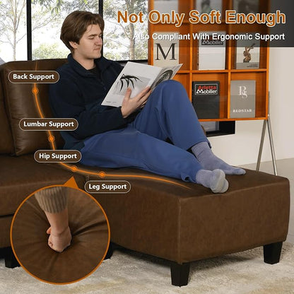 EASE MOOSE Large Seat Faux Leather L Shaped Sofa, Waterproof and - Image 5