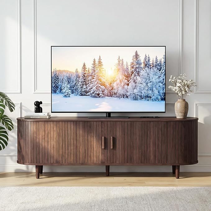 65" Mid Century Modern TV Stand, Wood TV Consoles - Image 2