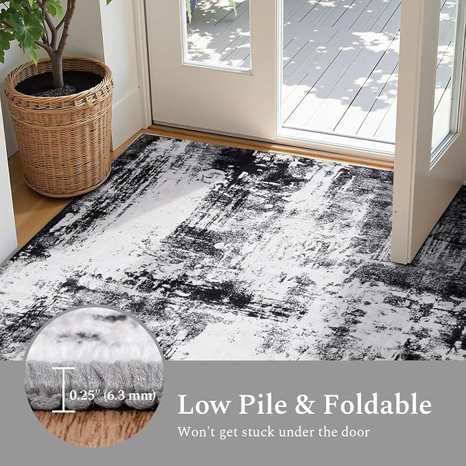 Rugflix Round Area Rugs 6Ft for Living Room, Washable Black Grey Circle Rug | - Image 6