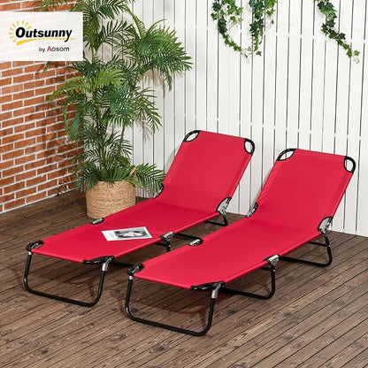 Outsunny 2 Piece Folding Chaise Lounge Pool Chairs, Outdoor Sun Tanning Chairs - Image 2