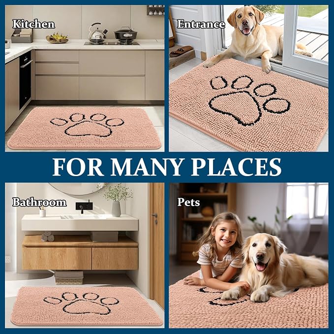 OLANLY Dog Door Mat for Muddy Paws 48x30, Paw Print Design Chenille Mud Mat | - Image 8
