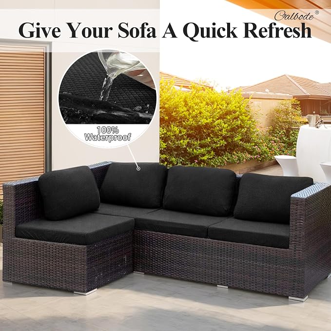 CALBODE 8Pcs Outdoor Stretch Cushion Covers, Waterproof Outdoor Chair Cushion - Image 4