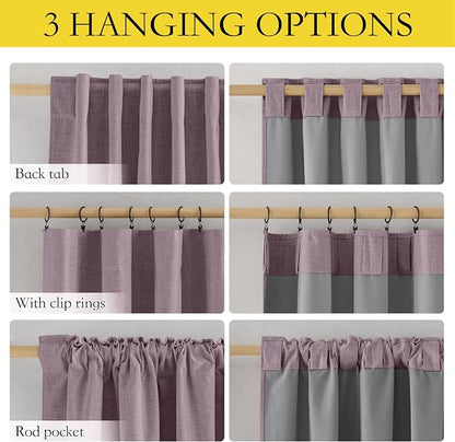 NICETOWN Chaise Mauve Vintage Linen 100% Blackout Curtains - Image 3