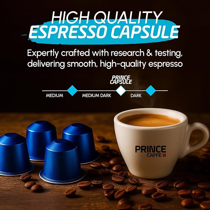 Prince Caffe Espresso Pods – Premium Intensity 8, Medium-Dark Roast, The Espresso Coffee Pods Are Compatible with Nespresso Original Line Machines, 30 Count (3 x 10 Capsules) Premium Quality Coffee Capsules.