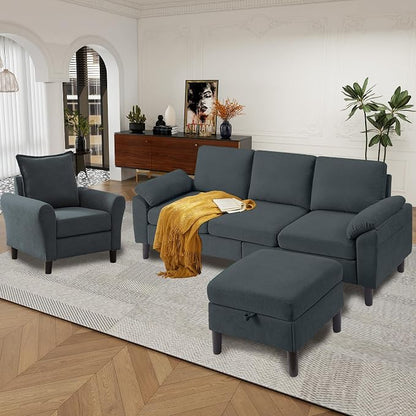 79" Convertible Sectional Sofa Set, Modern Linen Small L Shaped Couch - Image 2
