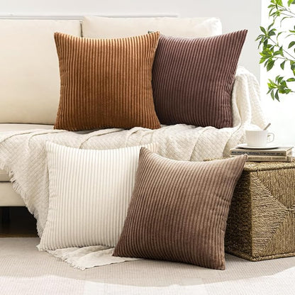 MIULEE Fall Corduroy Decorative Throw Pillow Covers Brown Series 18x18 | Set of - Image 2