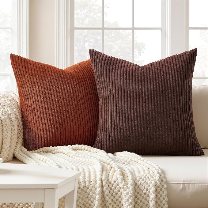 Topfinel Set of 4 Soft Farmhouse Corduroy Striped Decorative Cushion Cover Boho - Image 2