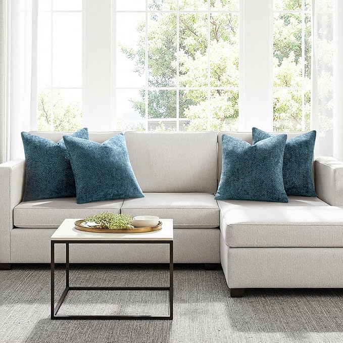MIULEE Soft Decorative Chenille Pillow Covers Smoke Blue 20x20 Pack of 4 | - Image 4