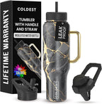 Coldest 40 oz Tumbler with Handle and Straw - 100% Leak Proof Insulated Tumbler with Lid and Straw (3 Lids) - Stainless Steel Tumblers for Women & Men - Cup Holder Friendly Base, 46 oz (Black Luna)