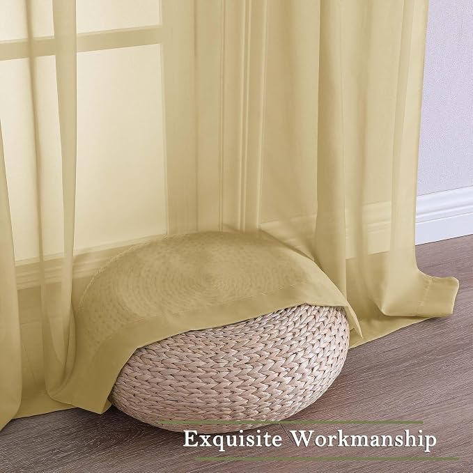 Gold Sheer Curtains 90 Inches Long 2 Panels Set, Living Room Curtains - Image 4