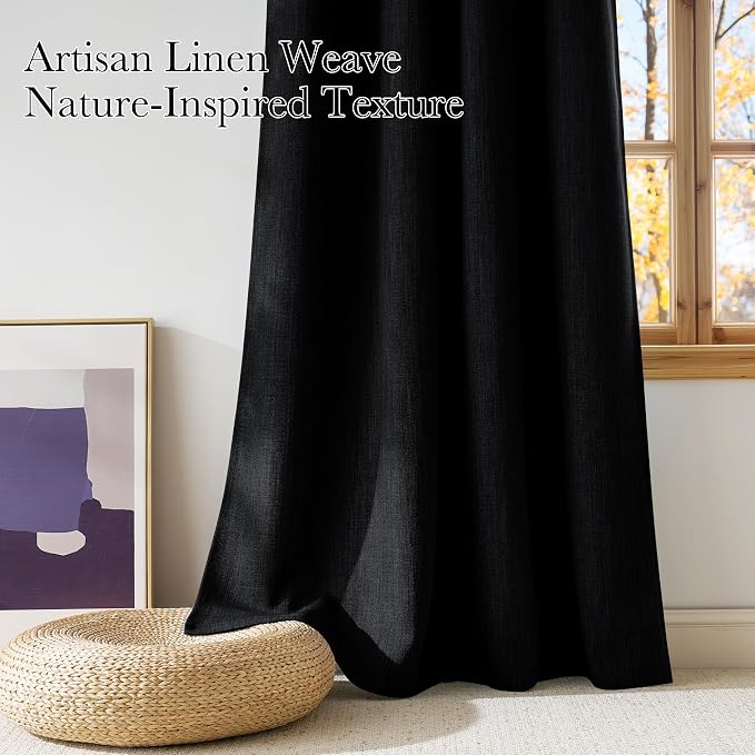 NICETOWN Faux Linen Black Blackout Curtains 84 inches Long - Image 3