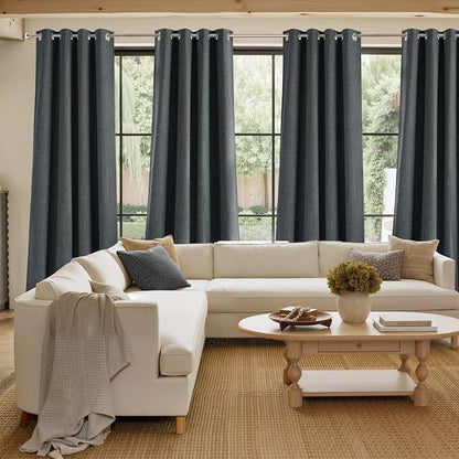 NICETOWN Charcoal Gray Faux Linen Room Darkening Rod Pocket Curtains 63 inch - Image 4