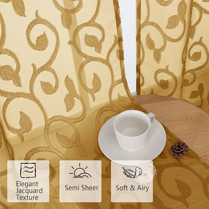 Furman Cafe Curtains 36 Inch Length 2 Panels Set, Elegant Geometric Jacquard - Image 3