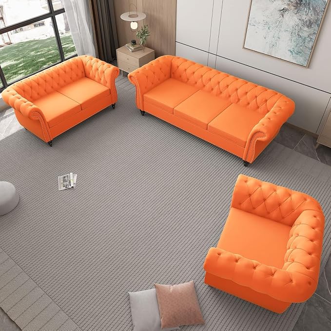 Chesterfield 3 Seater Sofa, Modern Velvet Tufted Couch 3 Seater - Image 5