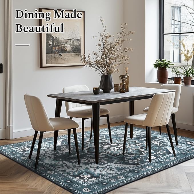 Rugflix 4x6 Area Rugs for Living Room, Washable Dark Navy Blue Rug | Machine - Image 6