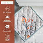 Maison d' Hermine Pot Holders Set 100% Cotton Heat Resistant Potholders 8" x 8" Hot Pads with Loop BBQ, Cooking, Baking, Grilling, Kitchen, Handling Hot Pans (Pack of 2, Whitish Shabby Chique)