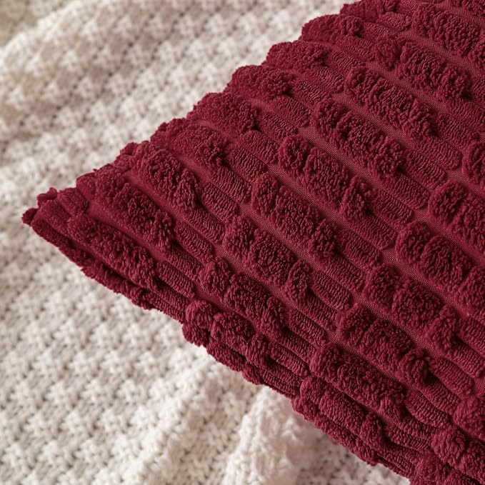 MIULEE Corduroy Decorative Throw Pillow Covers 18x18 Burgundy Pack of 2 | Soft - Image 4