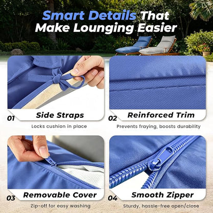 Outdoor Chaise Lounge Chair Cushion, Waterproof Non-Slip Patio Chaise Lounge - Image 5