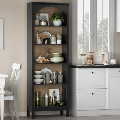 Arched Set of 2 Bookshelf with 5 Tier Open Shelves, Living Room, Modern Black - Image 7