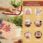Maison d' Hermine 100% Cotton Oven Mitt & Pot Holder Set (7.5"x13" & 8"x8") Heat Resistant BBQ Cooking Gloves with Loop, Baking, Grilling, Kitchen, Handling Hot Pans (Kalahari)