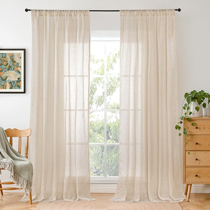 BGment 80 Inches Long Natural Linen Curtains 2 Panels Set by BGment