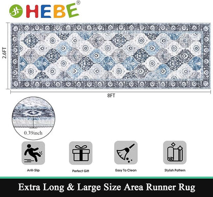 HEBE Hallway Runner Rug 2'8''x8', Washable Non Slip Kitchen Rug Runner | Soft - Image 2