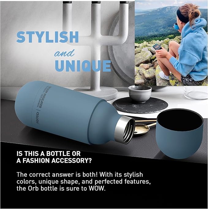 asobu Orb Stainless Steel Double Wall Insulated Travel Water Bottle – Lid Doubles as a Cup 14 Ounce (Blue)…