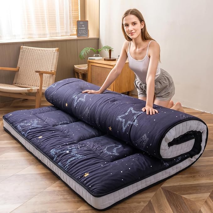 MAXYOYO Black Moon and Star Futon Mattress, Japanese Floor Mattress Quilted by MAXYOYO