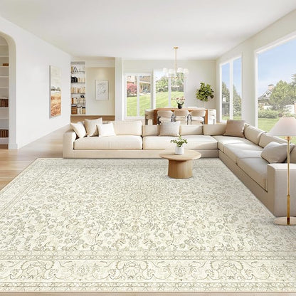 Area Rug 8x10 Washable Rug, Vintage Boho Medallion Rugs Non-Slip Soft Low Pile by VECARF